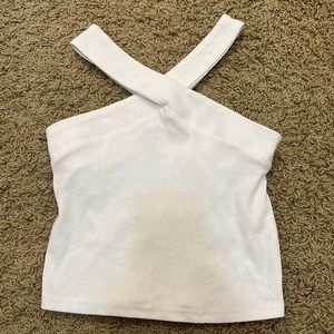 White cross shoulder crop